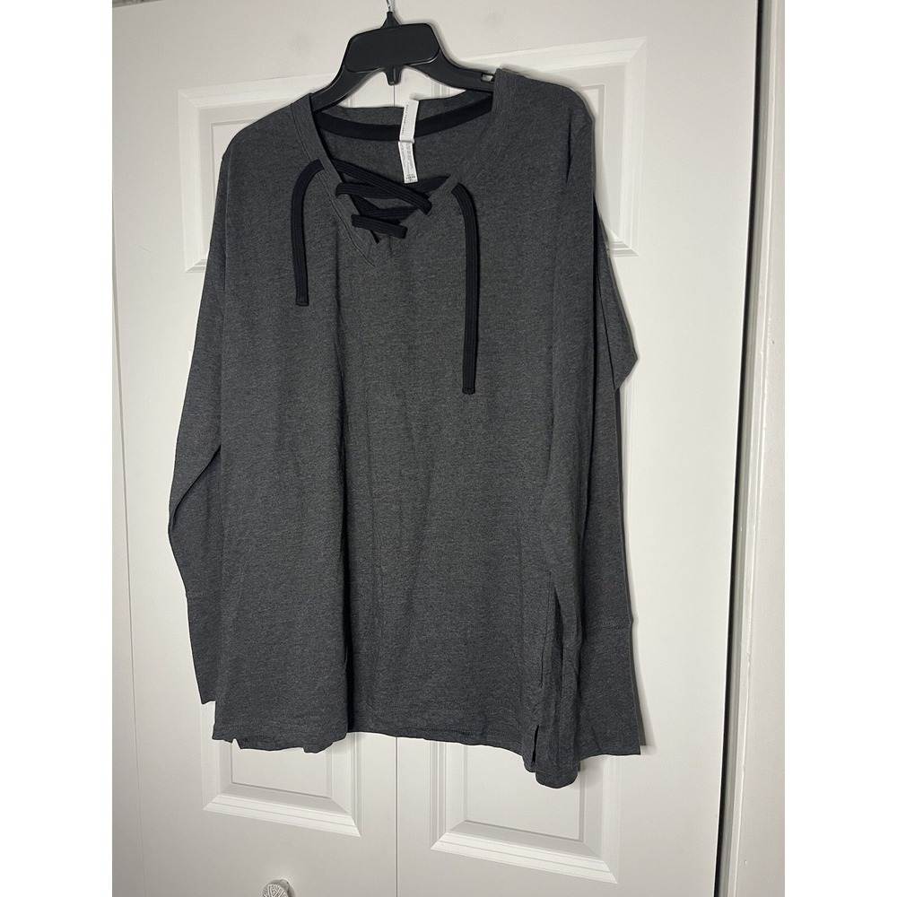 Live and Tell LAT long sleeve Jersey Lace Up Tee xl charcoal NWT